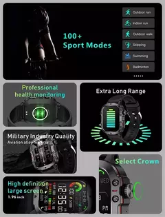 Xiaomi-Relógio Inteligente Militar para Homens, IP68, GPS, Exterior, Esportes 100 +, Rastreador De Fitness, Monitor De Saúde, 1.96 ", Chamada BT, Smartwatch, Novo, 2024 - comprar online