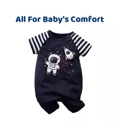 Bodysuit confortável do bebê do algodão para meninos e meninas, manga curta, pescoço redondo, navegador bonito, verão na internet