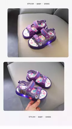 Disney Frozen Cartoon Sneakers for Children, Sapatos casuais para meninas, LED Light, Sandálias Flash, Princesa Elsa, Bebê, Crianças