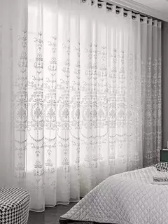 Sheer bordados Floral Cortinas Voile para sala e quarto, cortinas brancas