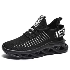 Tênis respirável de tecido voador masculino, sapatos de sola grossa antiderrapantes, confortáveis, casuais, esportes ao ar livre, tamanho grande, novos - Wolf Magazine