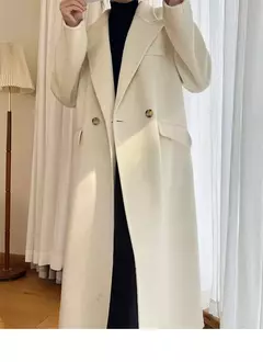 Casaco de alpaca de lã feminino, jaquetas de lã, trespassado duplo, gola de terno, solto, Casacos longos, senhora do escritório, outono, inverno, 2022 - loja online