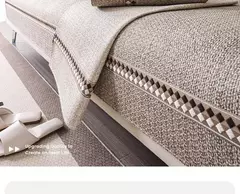 Imagem do Capa de sofá de linho algodão para sala de estar, Antiderrapante, Moderno, Simples, Cor sólida, Almofada universal, Luxo, Xadrez, Quatro Estações