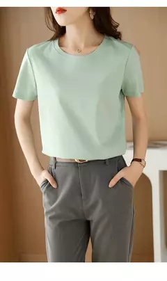 Camisetas de seda de algodão mercerizado femininas, camiseta casual simples, decote em O, manga curta, solta, reta, simples, minimalista, verão, 2023 na internet