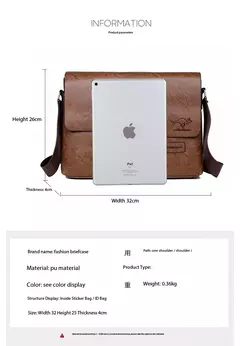 Bolsa de ombro de couro para homens Bolsa de negócios Bolsa mensageiro Bolsa lateral grande, bolsa crossbody, marca de luxo, moda, IPAD - loja online