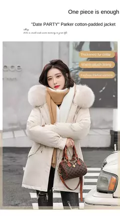 Parka longa de lã com capuz feminino com gola de pele, casaco fino, roupas acolchoadas, neve quente, moda inverno, novo, 2023