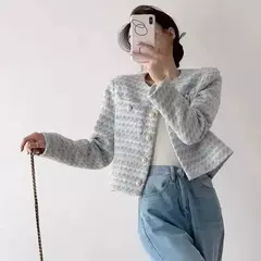 ITOOLIN-Cardigã elegante de Tweed feminino, casaco curto com bolso, jaqueta de peito único, outwear solto, outono, inverno, 2023 na internet