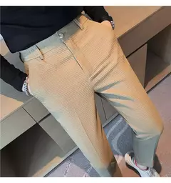 Calça waffle stretch masculina, calça reta justa, terno de festa social, roupa formal, alta qualidade, nova moda, 2022 - Wolf Magazine