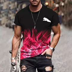 T-shirt estampada em gradiente masculino, camisa de manga curta, roupa casual ao ar livre, tamanho grande, moda street, 2024