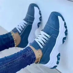 Sapatilhas de plataforma vulcanizada para mulheres, calçados esportivos casuais com renda, calçado feminino confortável, moda feminina, novo 2024 na internet