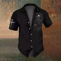 Camisa retrô masculina com estampa caveira rosa, roupa de festa, manga curta, casual, na moda, extragrande, tamanho S-5XL, moda, verão - Wolf Magazine