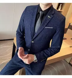 Terno xadrez formal masculino, vestido de noiva noivo, blazer de festa, calças, jaqueta, colete, calças, high-end, casual, escritório, marca