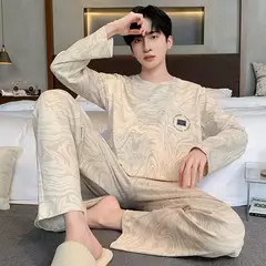Pijama de algodão de duas peças masculino, calça de manga comprida, traje caseiro, estudante e adolescente, novo outono - loja online