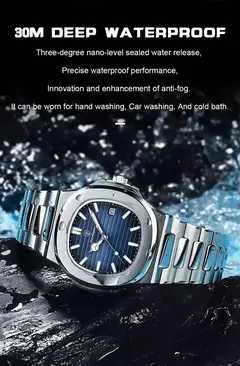 Poedagar relógio de luxo negócios à prova dwaterproof água masculino relógio luminoso data aço inoxidável quadrado quartzo relógio masculino reloj hombre 2024 novo - loja online