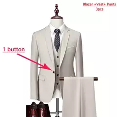 Terno monocromático de três peças masculino, vestido de noiva monocromático para noivo, colete e calça, marca de luxo, negócios formais, 14 cores, M-6XL - Wolf Magazine