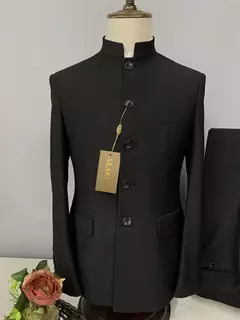 Conjunto de terno de túnica masculino single breasted stand colarinho, blazers, jaqueta, calças, boutique, moda casual, casaco, calças, 2 peças, 2023