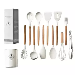 Conjunto De Panelas De Silicone Antiaderente, Utensílios De Cozinha, Espátula, Pá, Batedores De Ovo, Cabo De Madeira, Ferramenta De Cozinha, Utensílios De Cozinha, 12Pcs - comprar online