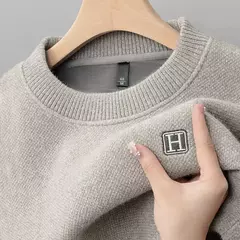 Suéter de lã quente com o pescoço masculino, pulôveres de malha casual bordados, Roupa interior térmica grossa, Inverno - comprar online