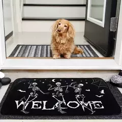 Halloween Dança Esqueletos Porta Mat, Non-Slip Welcome Entrance Tapetes, Spider Skull Tapete, Cozinha Quarto Sala Decoração