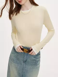 FSLE-Camisola de lã de manga comprida feminina, top fino, macio, pulôver fino, senhora do escritório, outono, 24FS13096 - Wolf Magazine