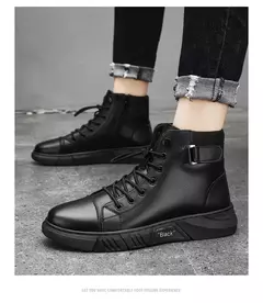 Botas de tornozelo preto homens couro pu sapatos casuais para homens outono conforto plataforma botas de pele inverno botas de trabajo hombre - loja online