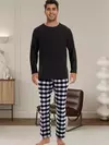 Conjunto de pijama xadrez solto masculino, tops casuais, Homewear