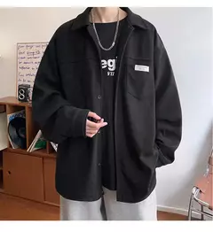 Jaqueta masculina casual de veludo, camisa manga longa, streetwear solta com bolsos, botão pesado para baixo, outono - Wolf Magazine