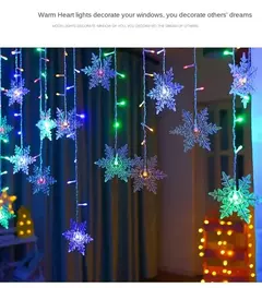 Imagem do Natal floco de neve LED string luzes piscando fada cortina luzes extravagante festa de feriado decoração de ano novo 2024