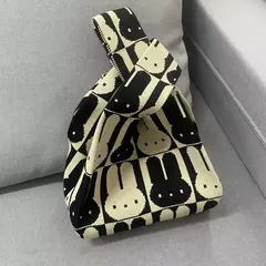 Imagem do Saco de malha de nó animal para mulheres, gato coelho bonito sacola simples, bolsas de compras reutilizáveis para senhoras, moda
