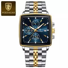 Relógio de pulso esportivo quadrado luxo masculino Poedagar, cronógrafo luminoso impermeável, relógios masculinos de quartzo, relógios de aço inoxidável - Wolf Magazine