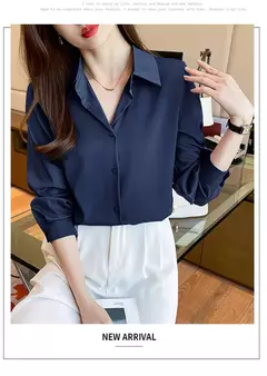 Camisa coreana de manga comprida feminina, top sólido de chiffon, moda feminina, escritório, primavera, verão, C242 - comprar online