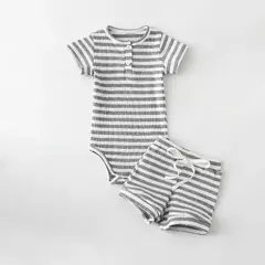 Imagem do 2 pçs verão bebê menino conjuntos de roupas manga curta bodysuit + shorts moda roupas de bebê recém-nascido
