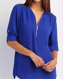 Imagem do Blusa feminina profunda com gola V, tops femininos, pulôver sexy com zíper, moda casual, camisa solta legal, plus size, venda quente, 2024