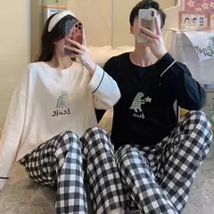 Conjunto pijama coreano de algodão masculino e feminino, pijama casual loungewear, roupa de casa outono - loja online