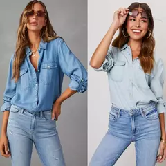 Camisas jeans soltas femininas, blusas monocromáticas, tops casuais, moda vintage, jovem feminina, verão, 2024