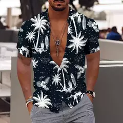 Camisa Havaiana Masculina com Estampa 3D de Coqueiro, Camisa Praia Confortável, Top Manga Curta, Moda Casual, S-6XL na internet