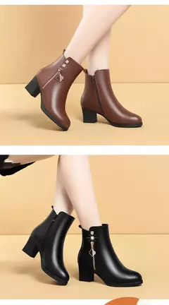 Botas femininas de pelúcia em couro genuíno, botas curtas de neve, marca de sa - Wolf Magazine