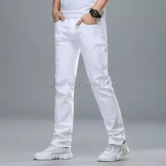 SHAN BAO-Jeans slim branco masculino, roupa confortável de algodão, elástico, casual, leve, de negócios, primavera, verão, 2022