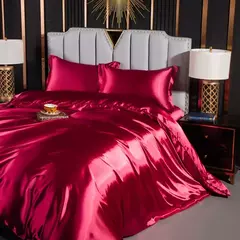 Imagem do Cama de seda sólida com capa de edredão, lençol, folha plana, fronha, lençol de luxo, rei, rainha, duplo, Twin Size