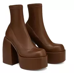 Botas modernas com saltos de plataforma para mulheres, Bota de couro redondo, Saltos volumosos com zíper, Sapatos de salto de bloco para meninas, Sapato casual na internet