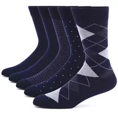 Meias masculinas de algodão penteado, preto, Argyle legal, meias casuais, plus size, alta qualidade, respirável, 5 pares