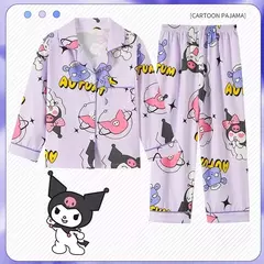 Sanrio Cinnamon Kuromi Pijama infantil, pijama solto, cardigã casual, manga longa, minha melodia, roupas de anime kawaii, gola aleta - comprar online