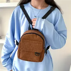 Mini mochila feminina, mochila escolar de veludo simples pequena, grande capacidade, mochila feminina durável, monocromática, casual, viajando, moda - comprar online