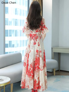 Vestido longo com cintura feminina, elegante vestido emagrecedor, manga curta, na moda - comprar online