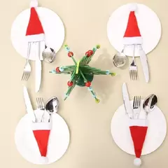 Feliz natal decoração 2023 natal talheres saco titular chapéu de natal garfo faca saco ornamento decoração de natal - comprar online