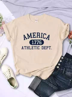 América 1776 Athletic Dept Letter T-Shirt Feminino Esporte Casual Top Colheita Cool Hip Hop T Shirt Macio Respirável T Shirt Mulheres - comprar online