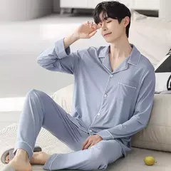 Conjunto de pijama de algodão modal manga comprida masculino, pijamas finos, adolescentes, outwear primavera, pano doméstico, terno masculino, outono, primavera na internet