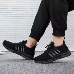 Imagem do Tênis leve vulcanizado masculino, tênis casual de malha, com cordões, caminhada e corrida, academia, na moda