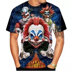T-shirt de manga curta para homens e mulheres, impressão do palhaço 3d, casual, unisex, hip hop, horror, legal, nova moda verão - loja online