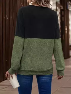 Imagem do Camisas femininas coloridas com decote v, camiseta de manga comprida, tops casuais da moda, pulôver primavera e outono